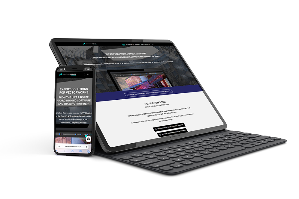 Jonathan Reeves CAD website shown on a tablet and phone