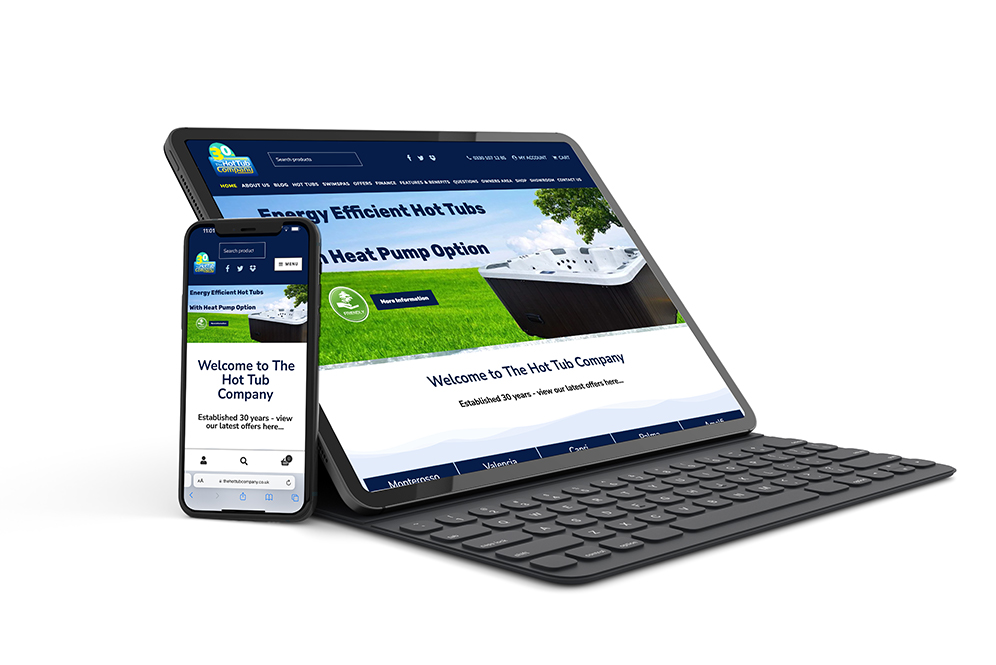 Website On Devices Portfolio Image 1 The Hot Tub Company website shown on a tablet and phone