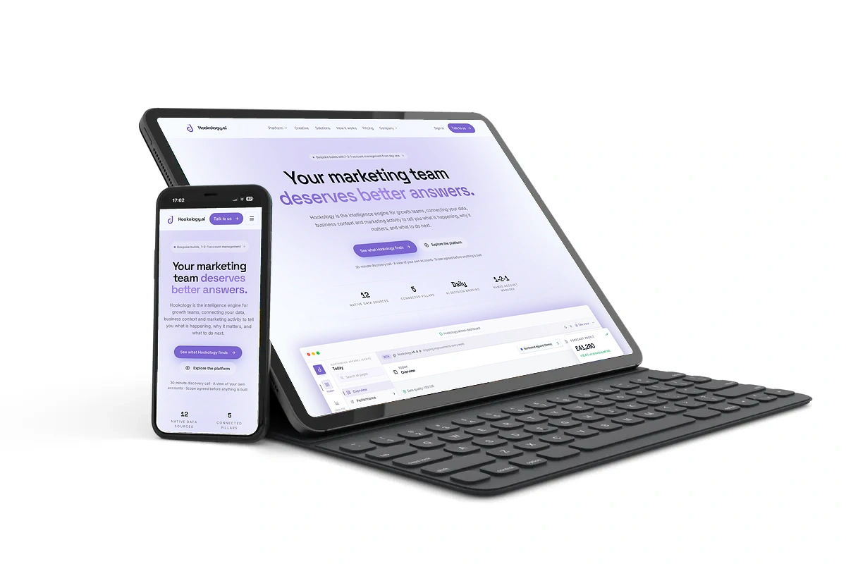 Hookology website shown on a tablet and phone