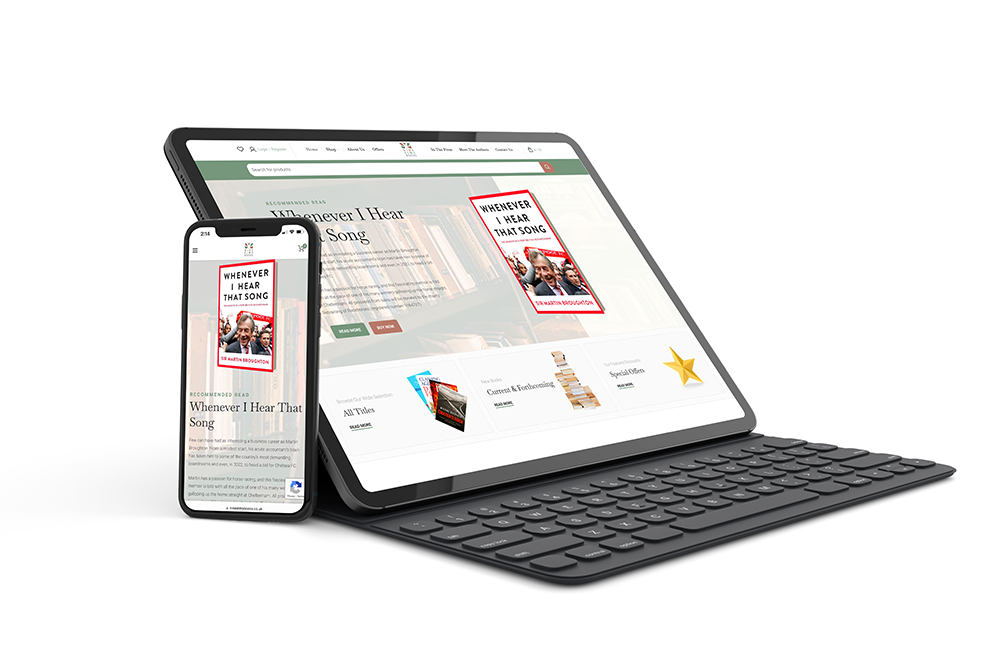 Website On Devices Portfolio Image (1) Nine Elms Books website shown on a tablet and phone