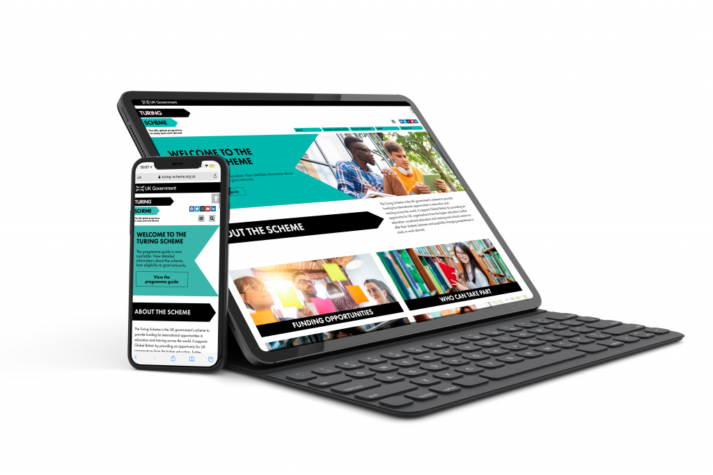 Turing Scheme website shown on a tablet and phone