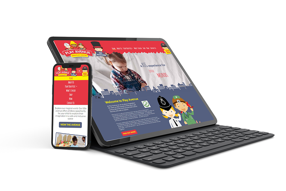 Play Avenue website shown on a tablet and phone