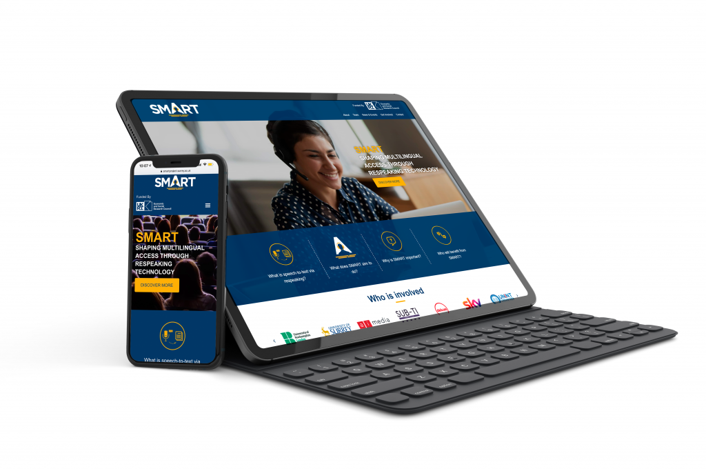 Surrey University (SMART) website shown on a tablet and phone