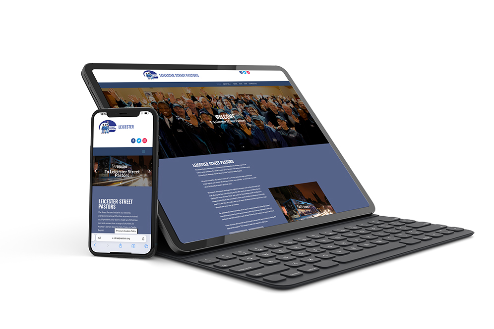 Leicester City Street Pastors website shown on a tablet and phone