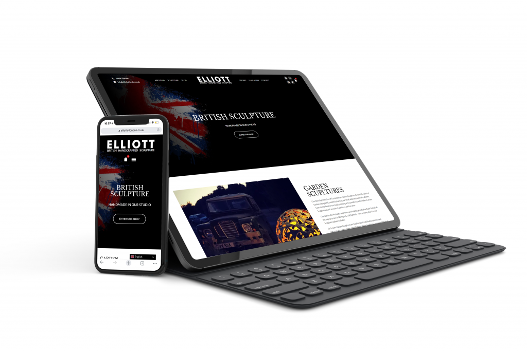 Elliott of london 1024x683 Elliott of London website shown on a tablet and phone