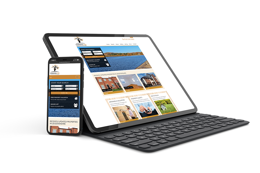 Charnwood Living website shown on a tablet and phone