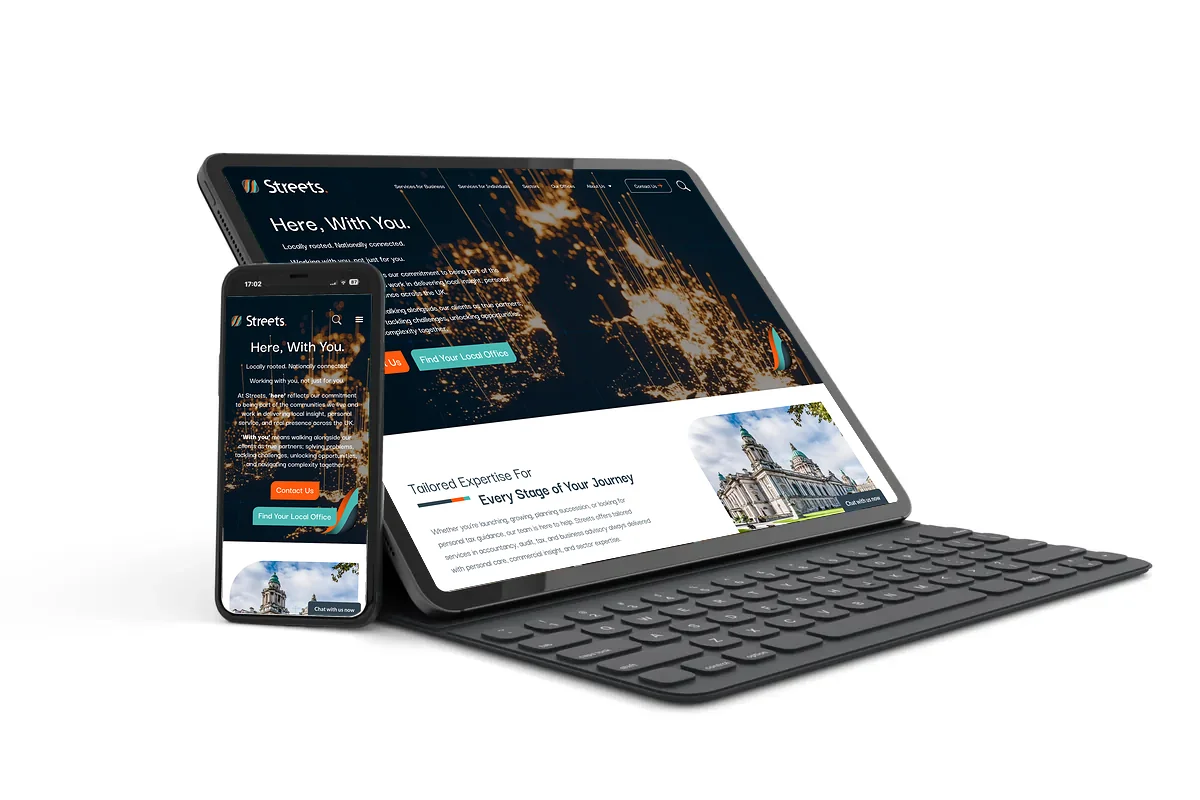 Streets Accountants Streets Accountants website shown on a tablet and phone