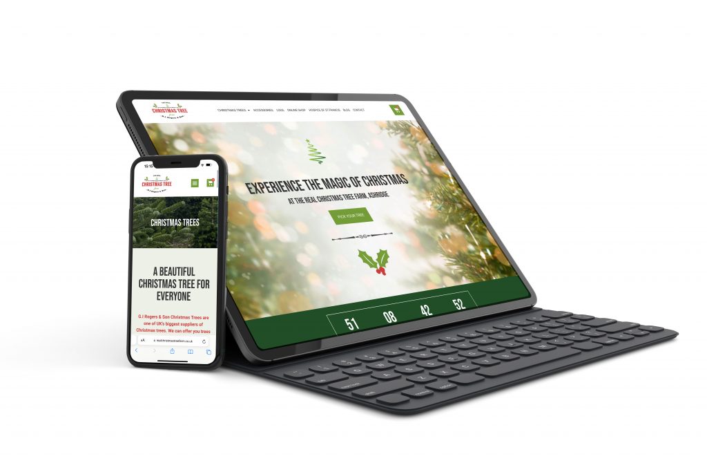 Real Christmas Tree Farm website shown on a tablet and phone