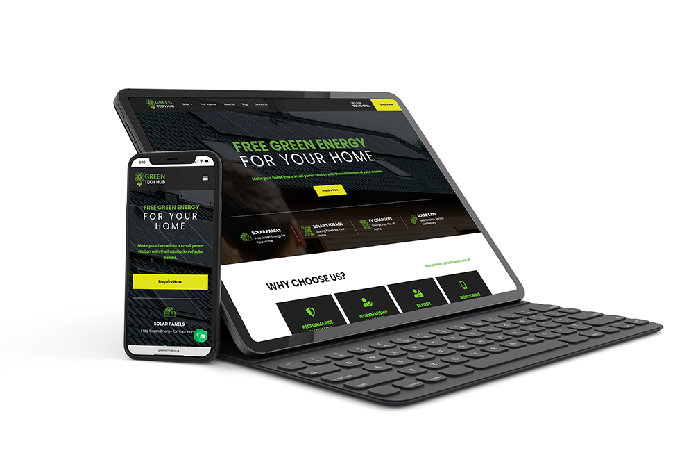 greentechdevices Green Tech Hub website shown on a tablet and phone