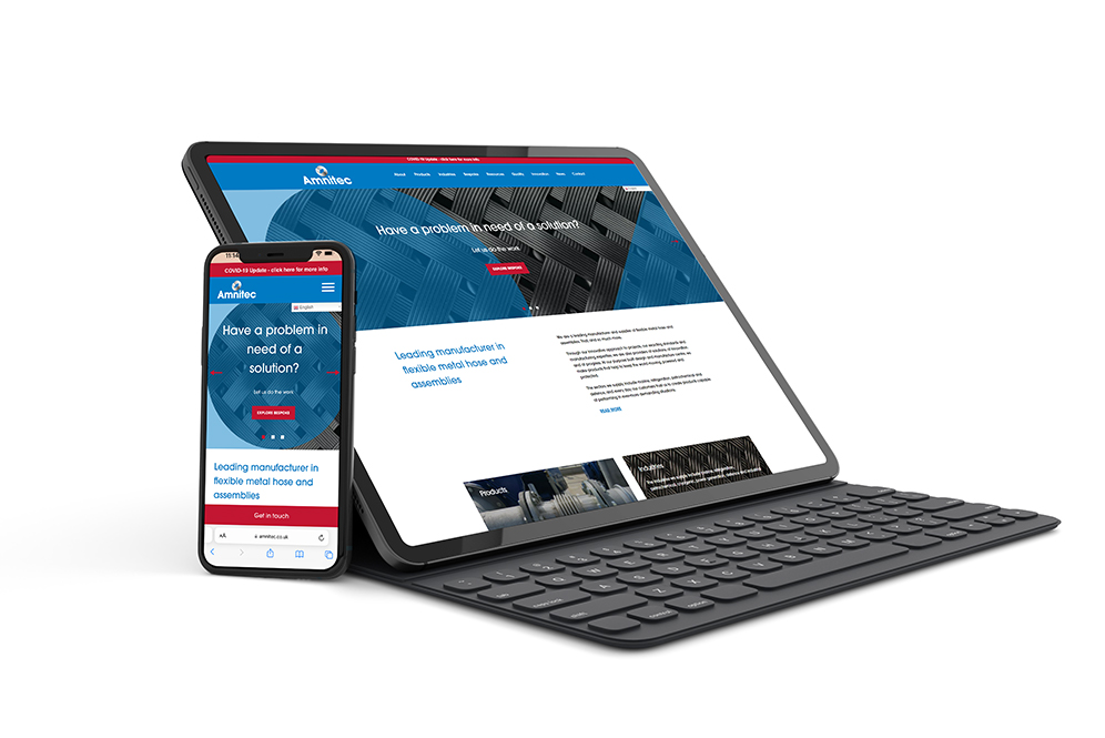 Website On Devices Portfolio Image 1 3 Amnitec website shown on a tablet and phone