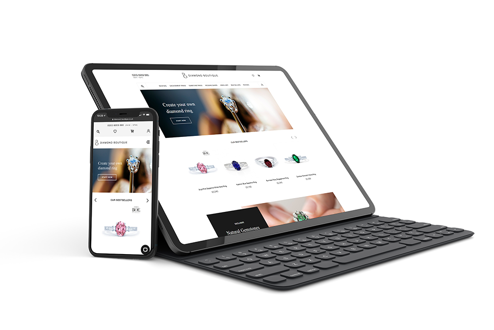 devices diamondboutique Diamond Boutique website shown on a tablet and phone