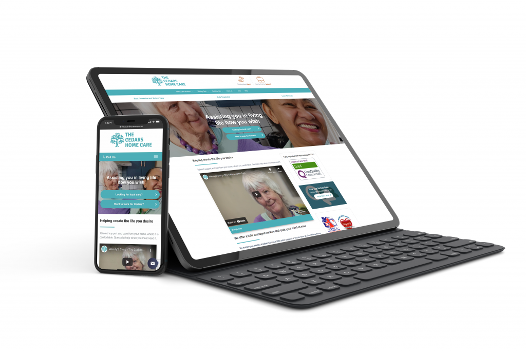 cedars devices 1024x683 Cedars Home Care website shown on a tablet and phone