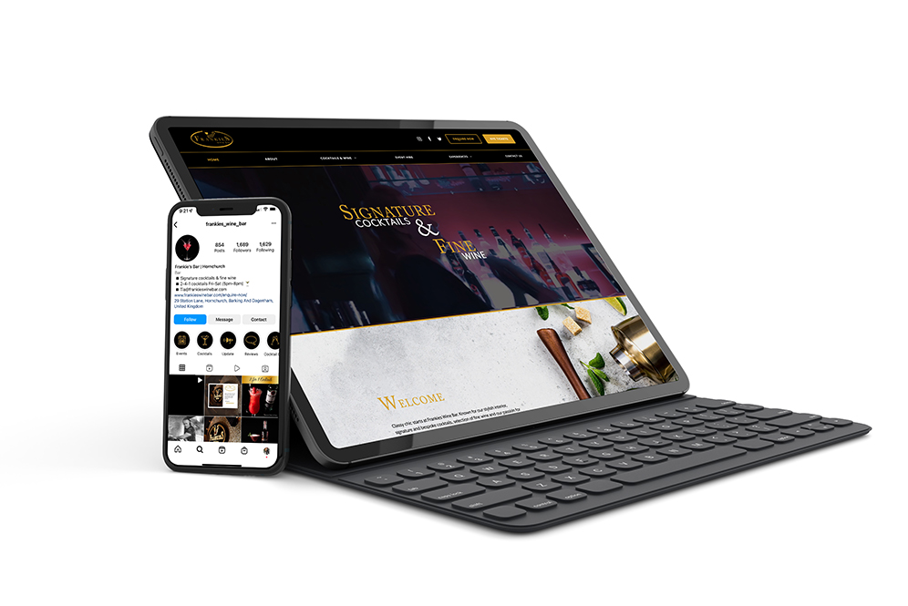 Frankie's Wine Bar website shown on a tablet and phone
