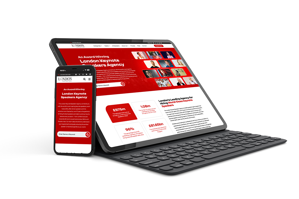 London Keynote Speakers Agency London Keynote Speakers Agency website shown on a tablet and phone