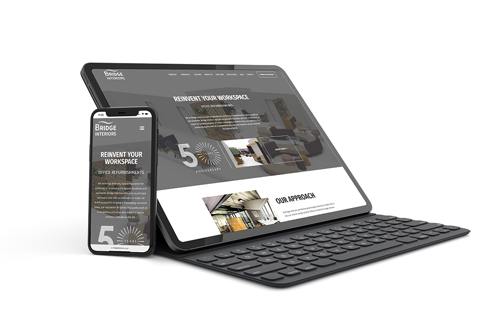 Bridge Interiors website shown on a tablet and phone