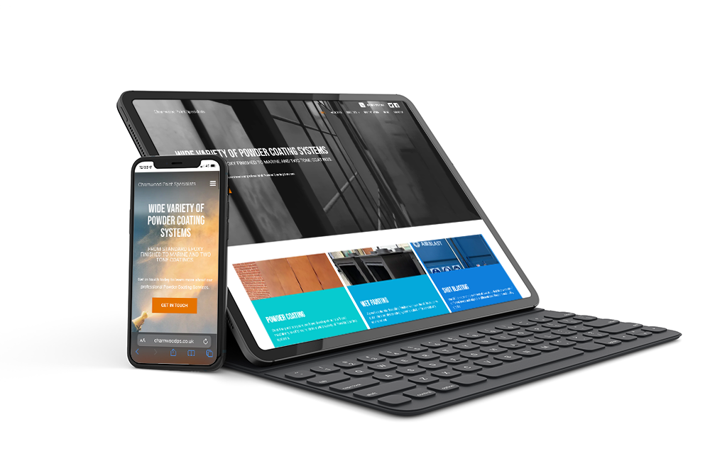 Charnwood Paint Specialists website shown on a tablet and phone