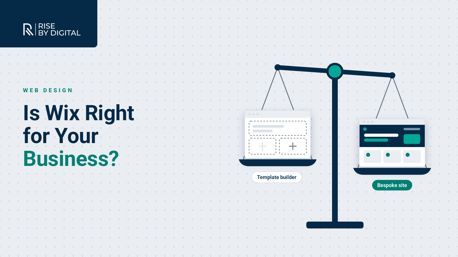 Is a Wix website right for me Side-by-side comparison of a template website builder and a bespoke business website on a balance scale