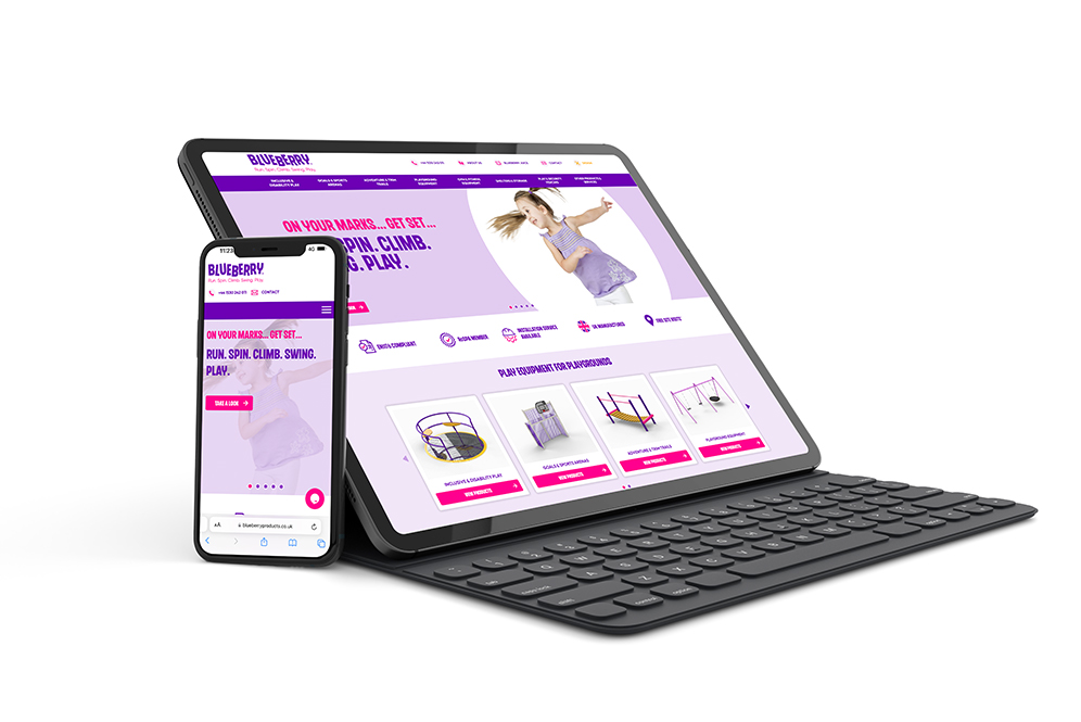 Blueberry Products website shown on a tablet and phone