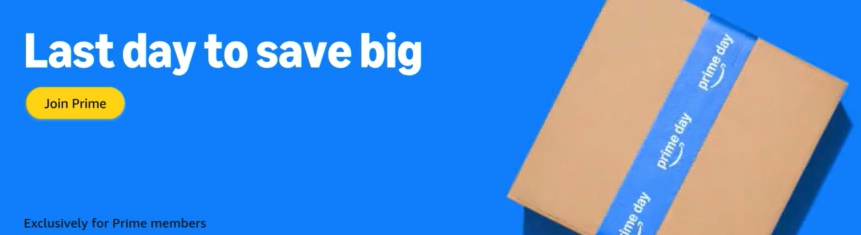 Online sale banner reading Last day to save big, beside a delivery box